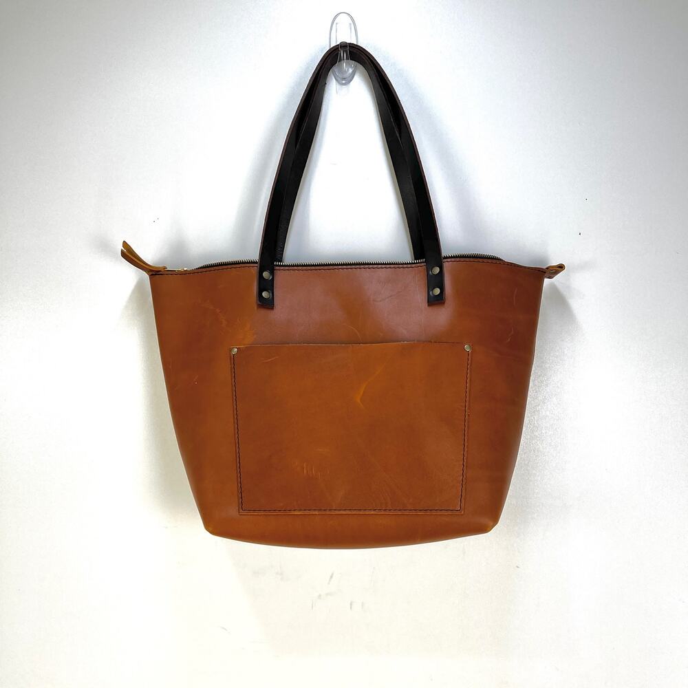 Portland Leather Goods Zip Top Tote Bag Large Leather Handbag Brown Oversized